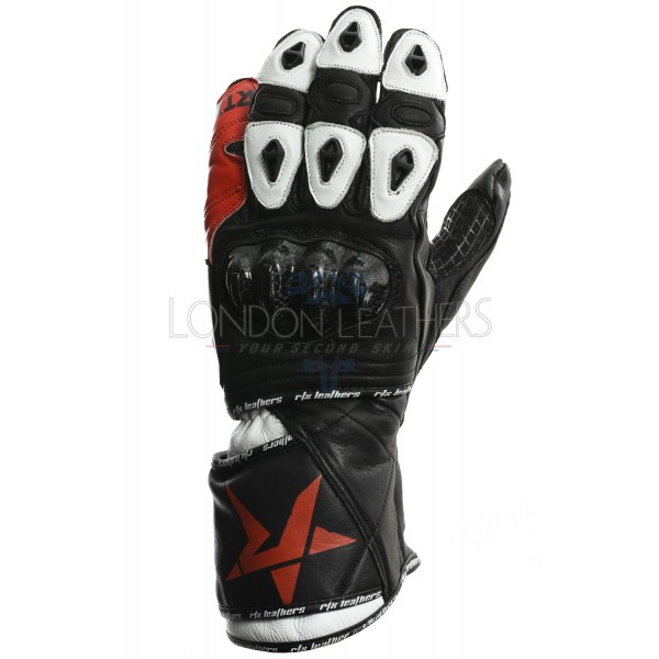 RTX NX5 Track Pro Race Black & Red Leather Motorcycle Gloves