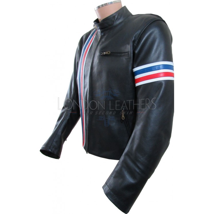 MonsterPeak Peter Fonda Easy Rider Style Black Biker Leather Jacket – American Flag Detail – XXS To 5XL